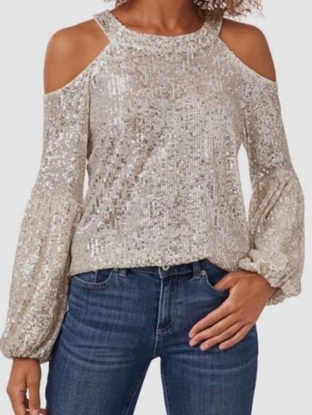 NWOT CeCe Sequin Off the Shoulder Top Large